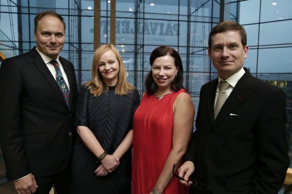 Sananvapausmitalien saajat: Sami Sillanpää, Anu Nousiainen, Susanna Reinboth ja Kaius Niemi. Kuva: Juhani Niiranen