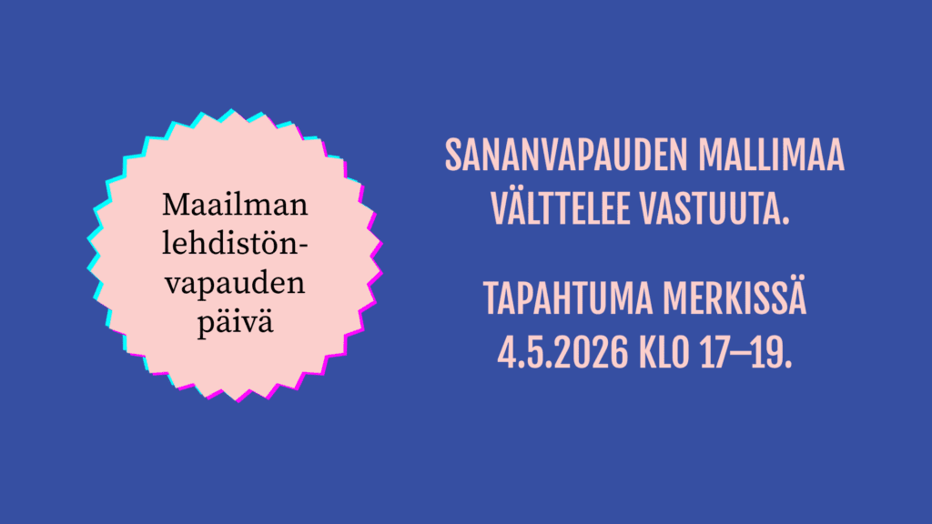 Maailman lehdistönvapauden päivä 2026. Tapahtuman tiedotuskuva.